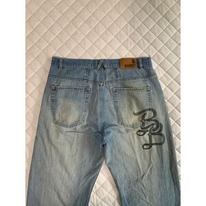 Y2K VTG BAD BOY Jeans Sz 36 Blue Baggy Wide Denim big Logo JNCO style distressed